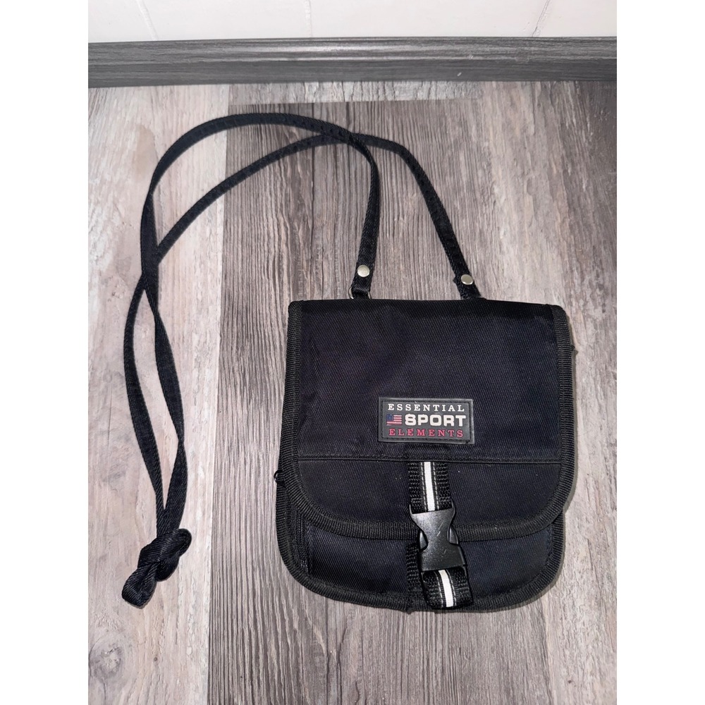 Essential Sport Elements Black Nylon Neck Wallet Travel Pouch Crossbody Bag